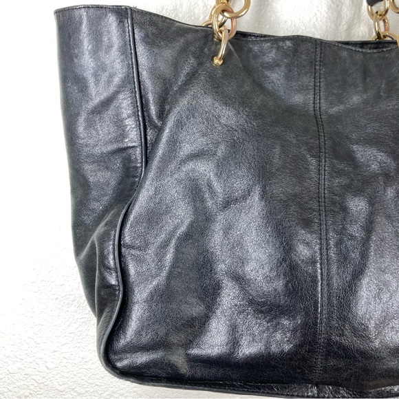 BADGLEY MISCHKA Black Tessa Shine Leather Studded Tote Handbag 17x13" - Picture 11 of 16